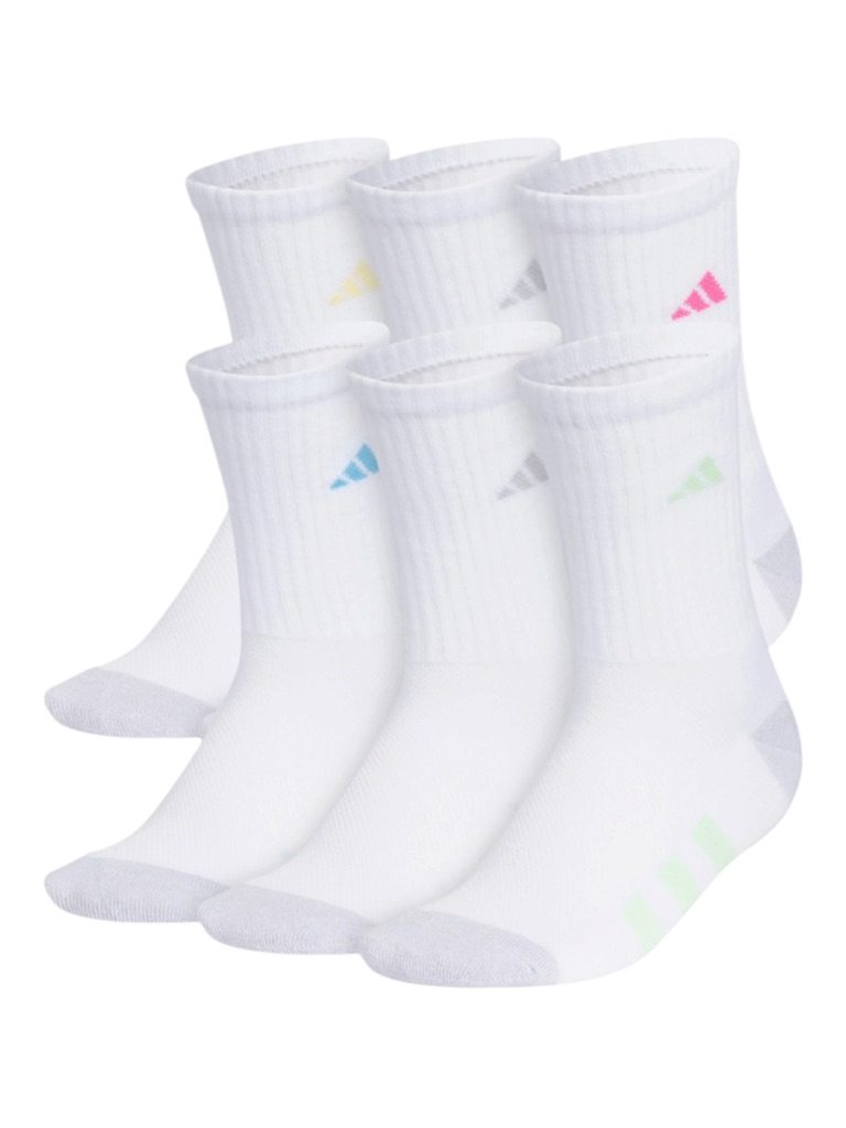 Nwt Adidas Girls' Cushioned Crew Socks - 6pk Large - Sz - 5y-7y - Wn 6.5-8.5